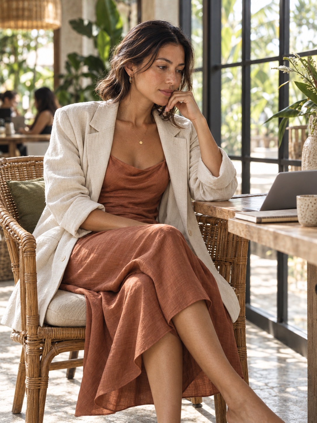 Clay slip dress styled for work